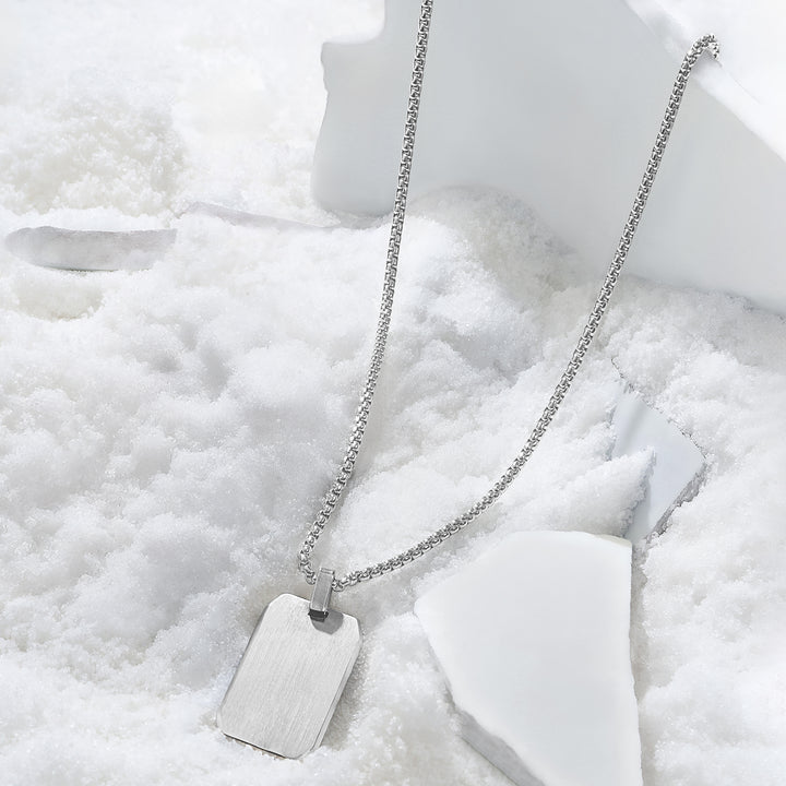 Minimal Silver Men's Square Tag Mantra Necklace