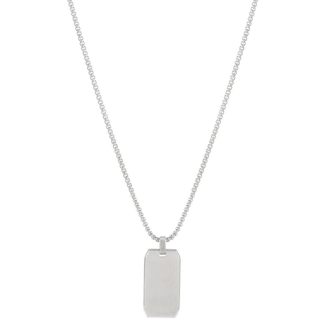 Minimal Silver Men's Square Tag Mantra Necklace