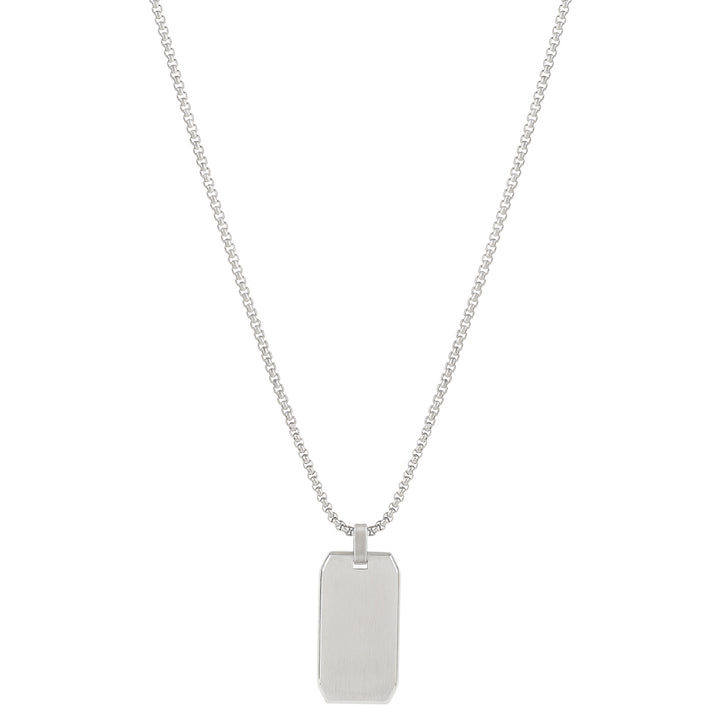 Minimal Silver Men's Square Tag Mantra Necklace