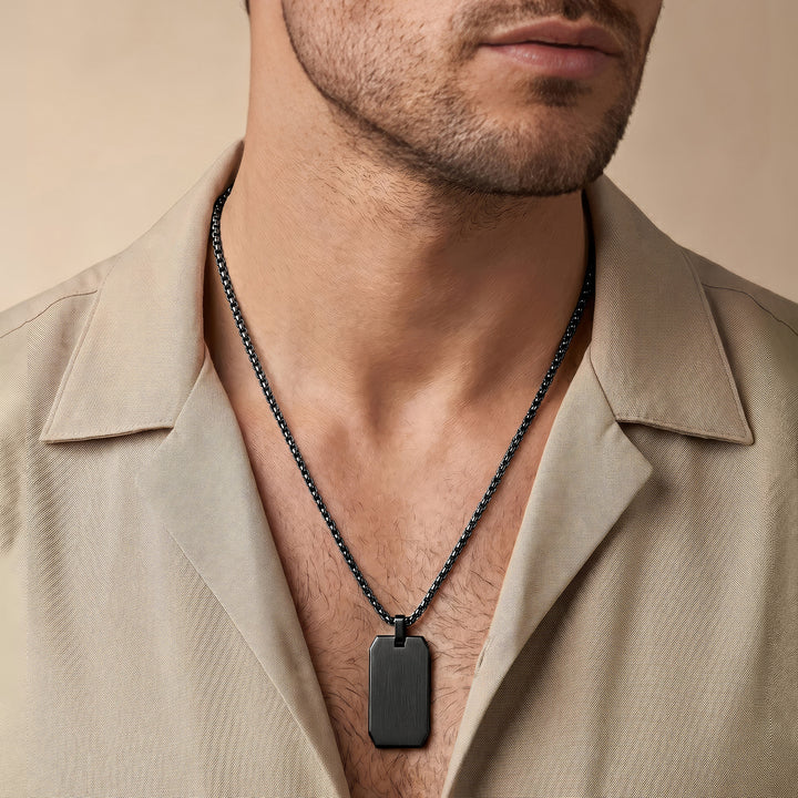 Minimal Black Men's Square Tag Mantra Necklace
