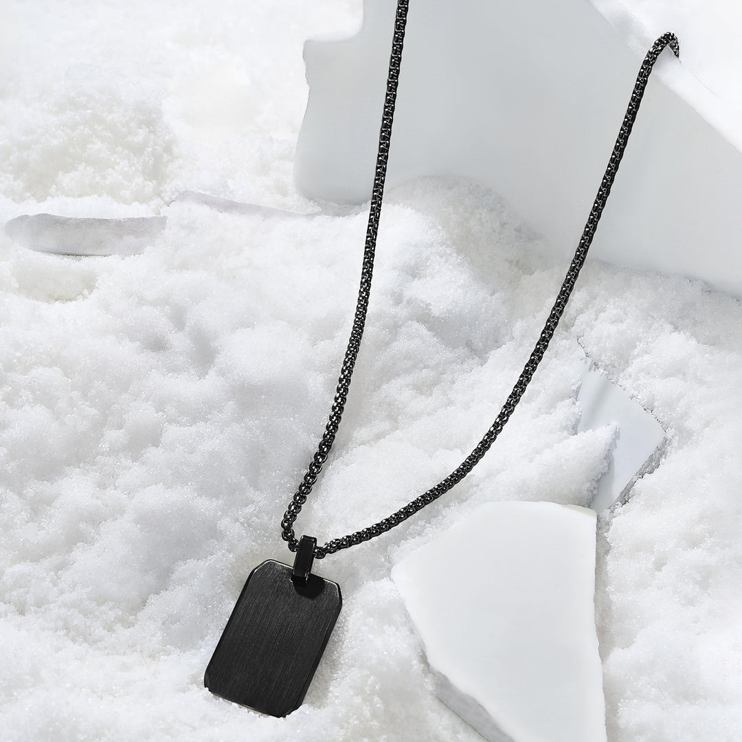 Minimal Black Men's Square Tag Mantra Necklace