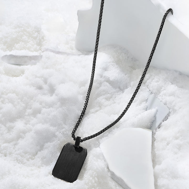 Minimal Black Men's Square Tag Mantra Necklace