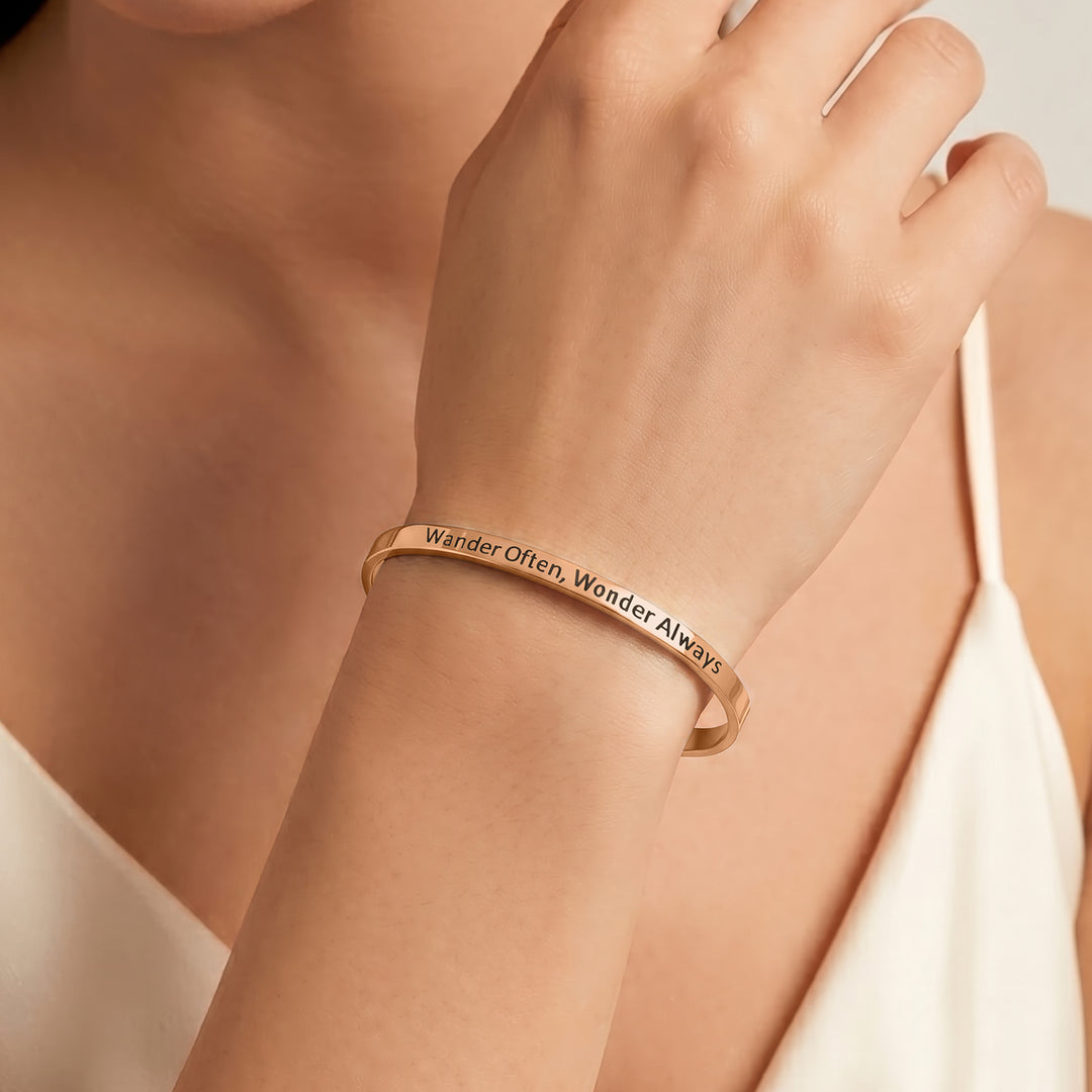Wander Often, Wonder Always Rose Gold Mantra Band