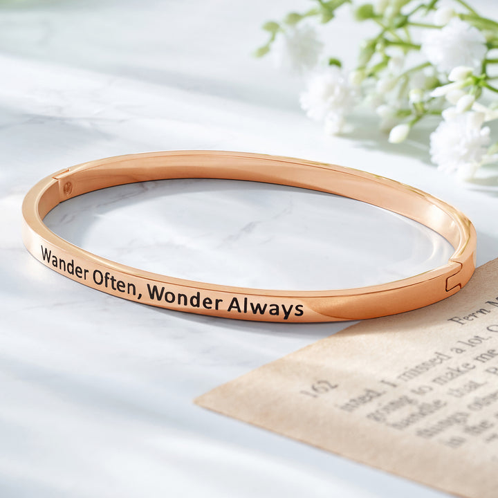 Wander Often, Wonder Always Rose Gold Mantra Band