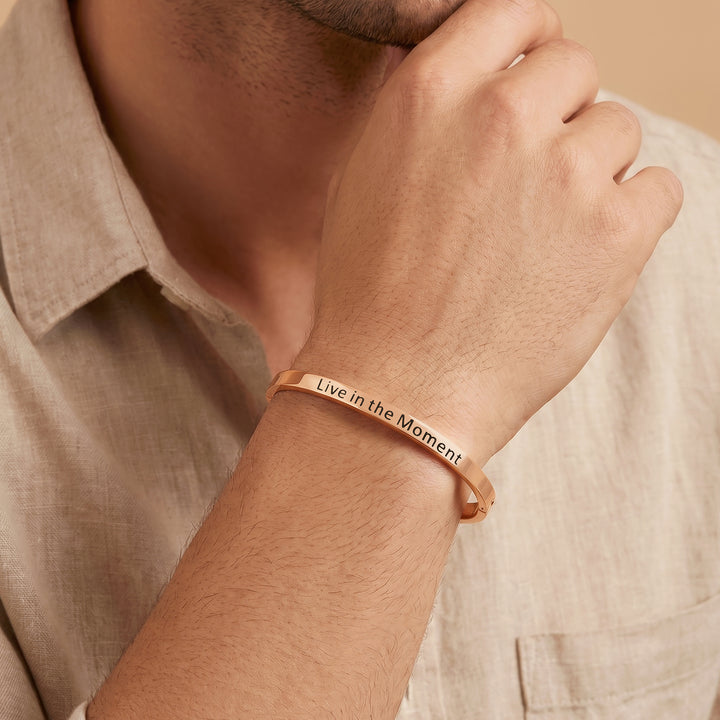 Live in the Moment Rose Gold Mantra Band