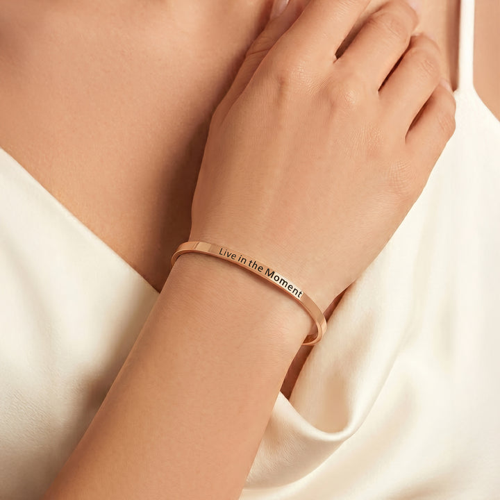 Live in the Moment Rose Gold Mantra Band