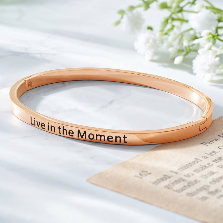Live in the Moment Rose Gold Mantra Band