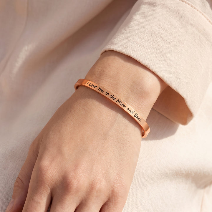 I Love You To The Moon And Back Rose Gold Cuff Mantra Band