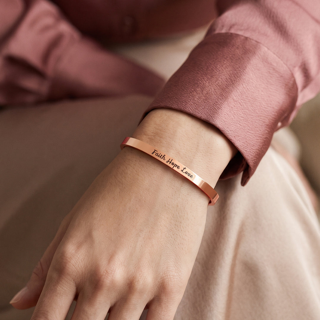 Faith Hope Love Rose Gold Cuff Mantra Band