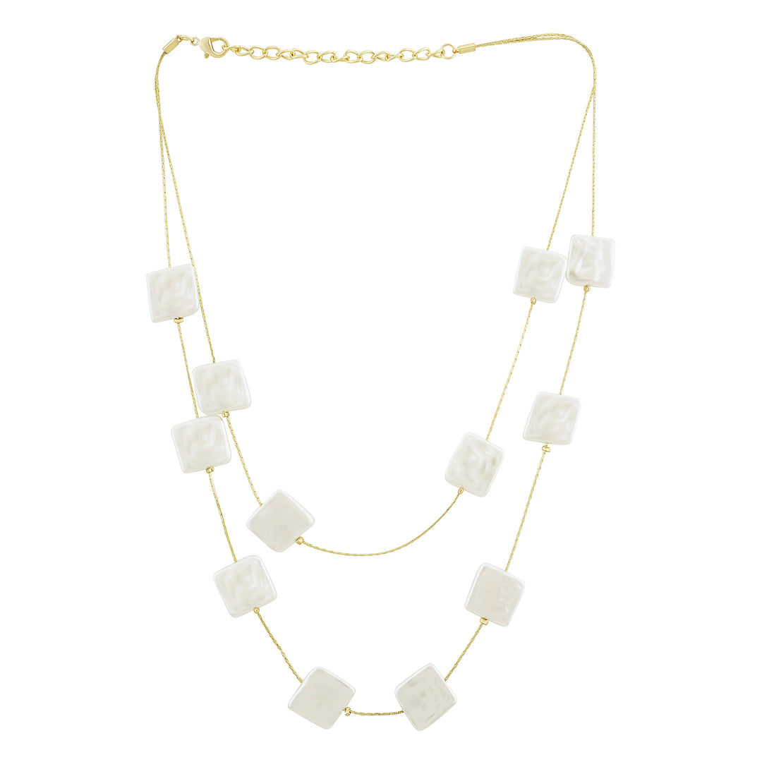 Beady Layered Square Pearl Necklace