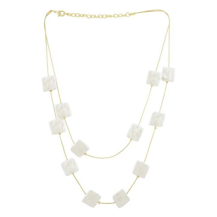 Beady Layered Square Pearl Necklace