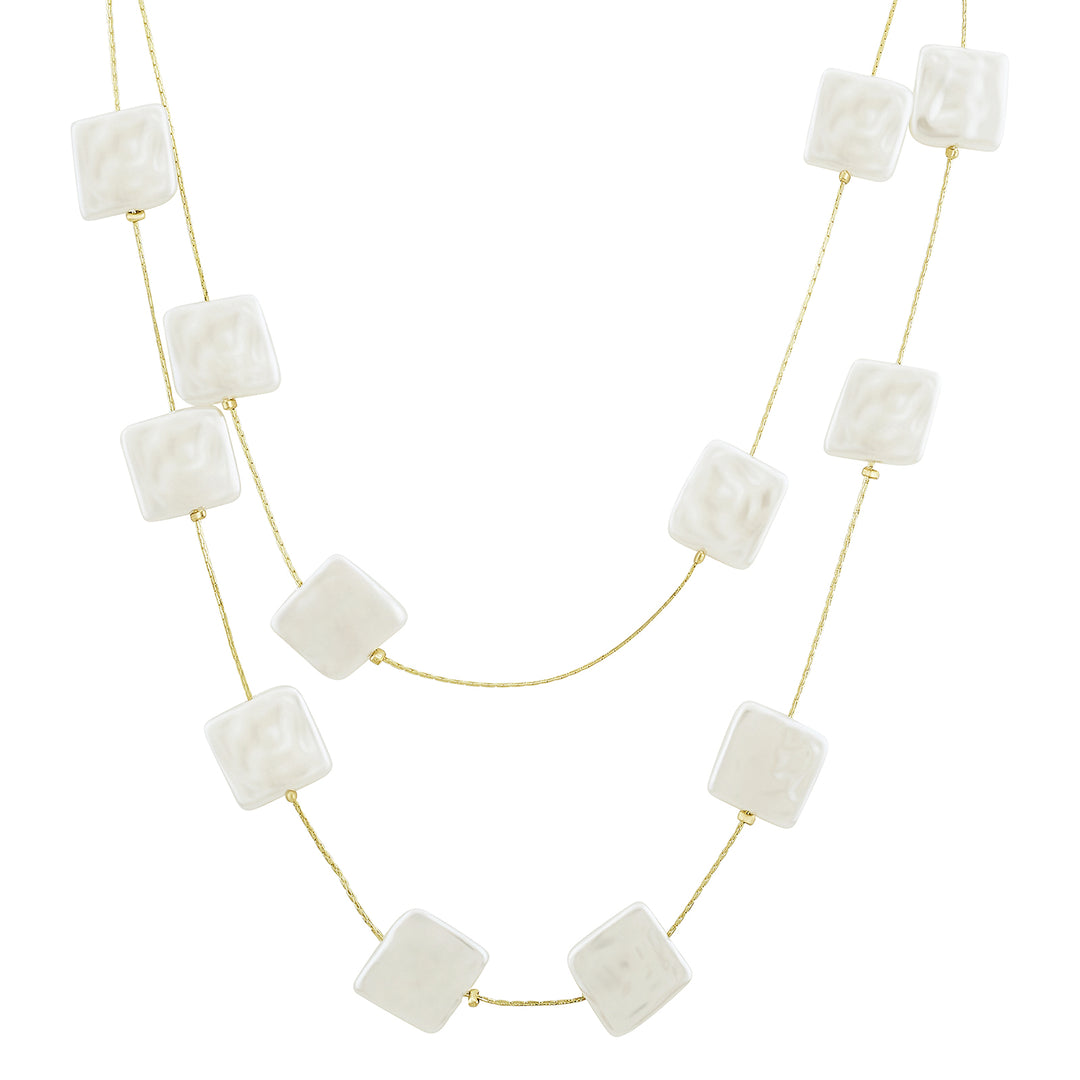 Beady Layered Square Pearl Necklace
