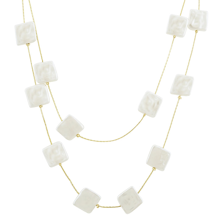 Beady Layered Square Pearl Necklace