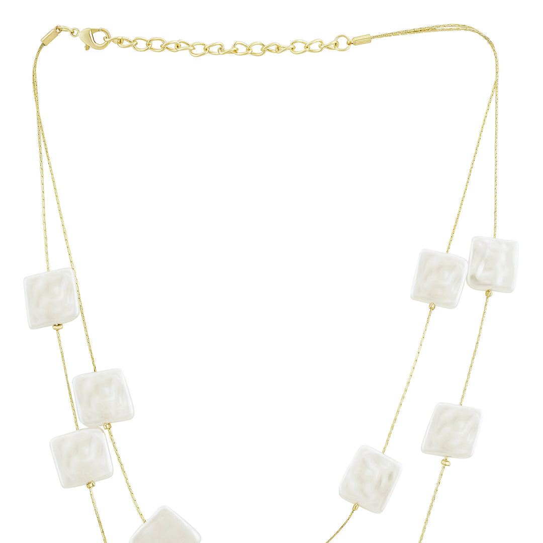Beady Layered Square Pearl Necklace