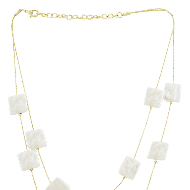 Beady Layered Square Pearl Necklace