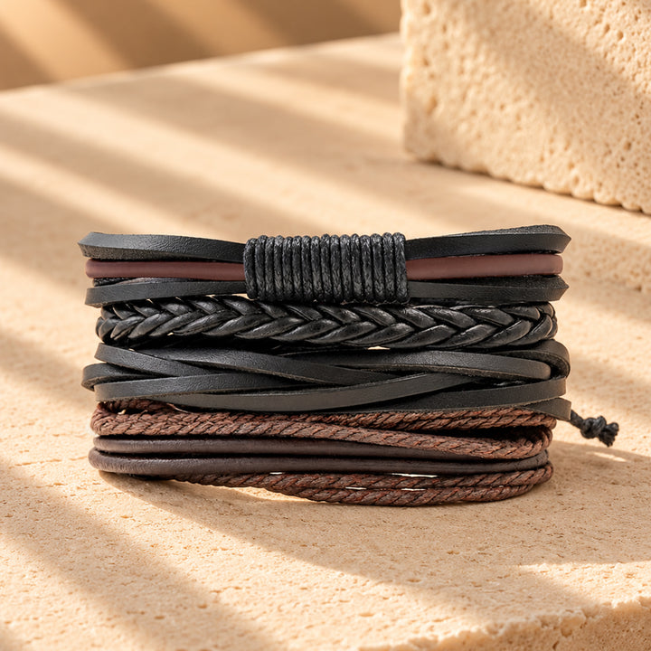 Ryan Black & Tan Set of 4 Men's Bracelets