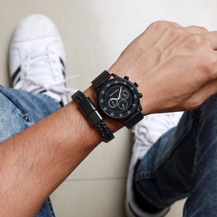 Atrox Black Men's Watch Bracelet Stack