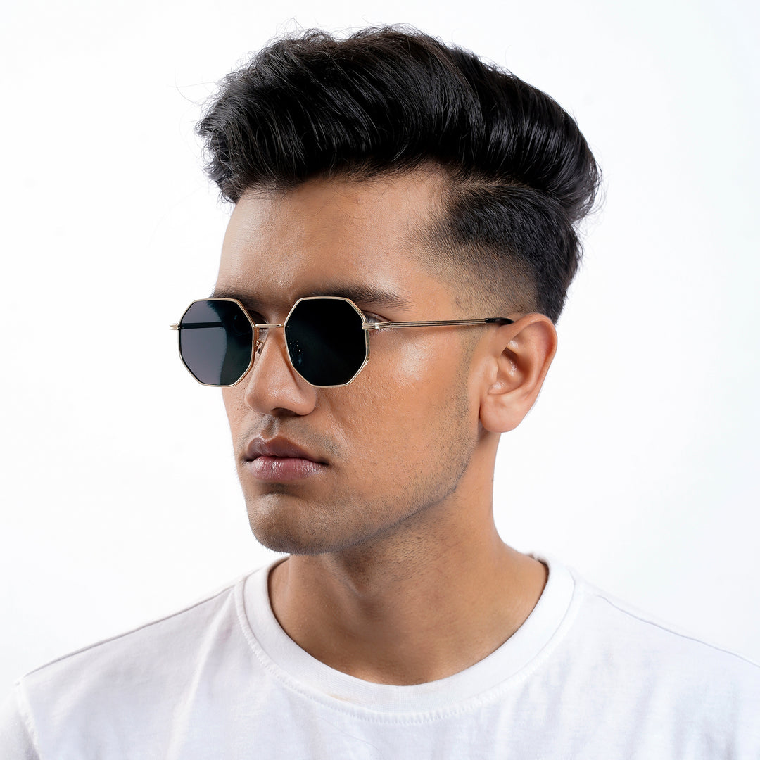 Suga Octagon Round Gold Black Sunglasses