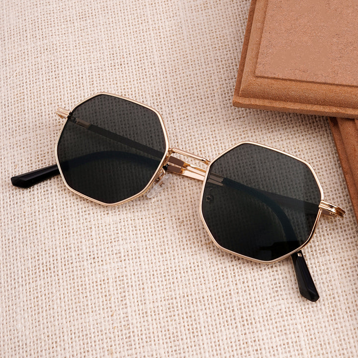 Suga Octagon Round Gold Black Sunglasses