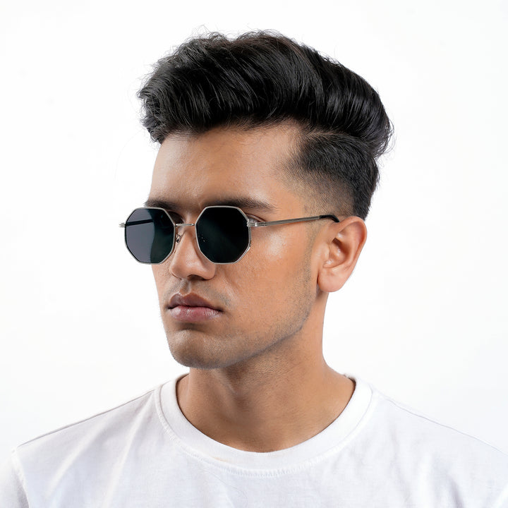 Suga Octagon Round Silver Black Sunglasses