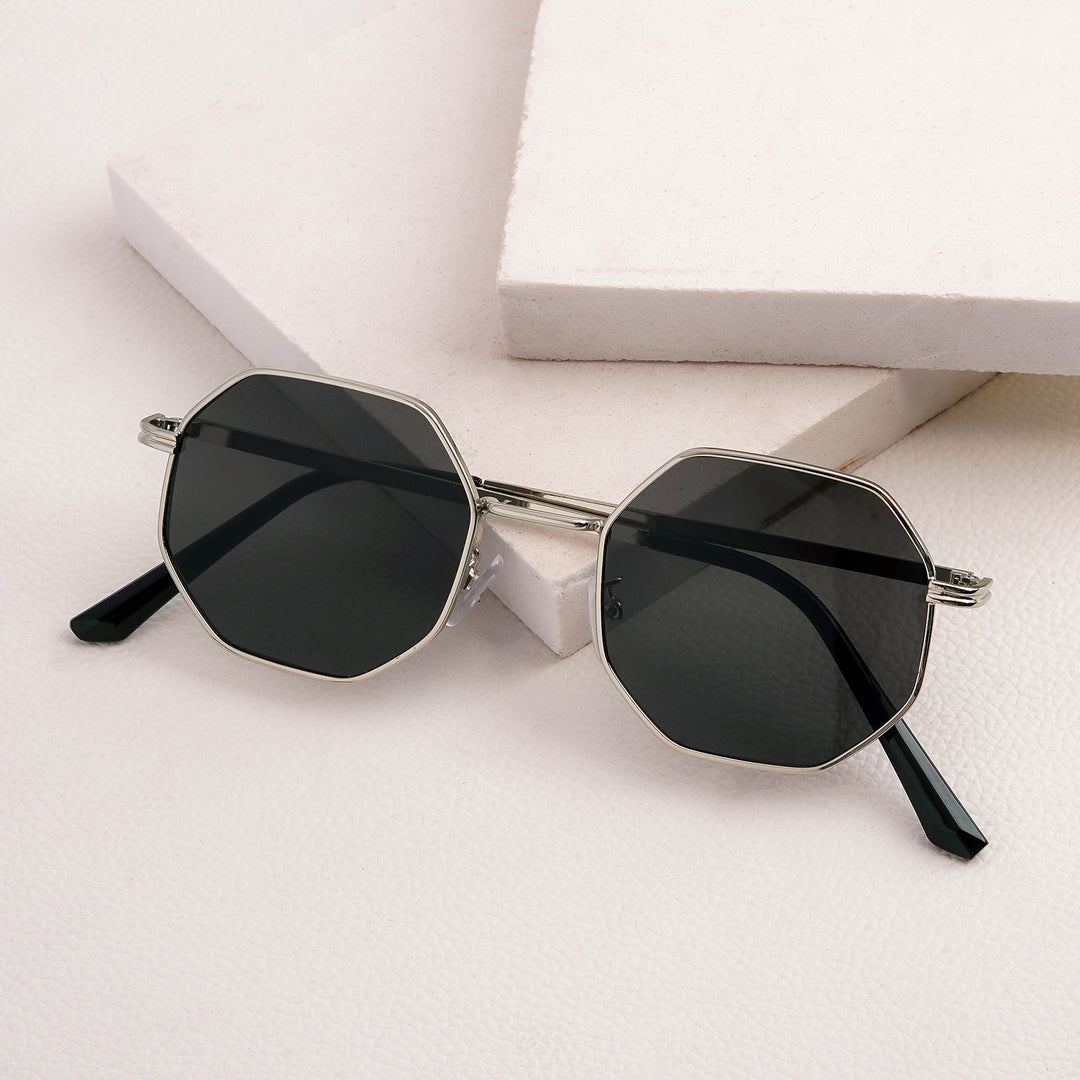Suga Octagon Round Silver Black Sunglasses