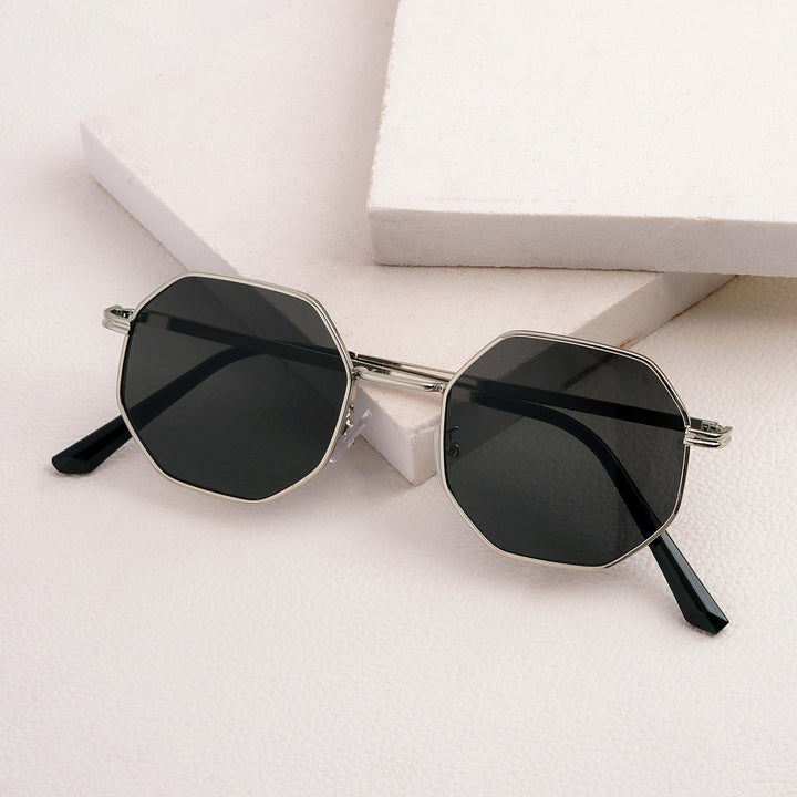 Suga Octagon Round Silver Black Sunglasses