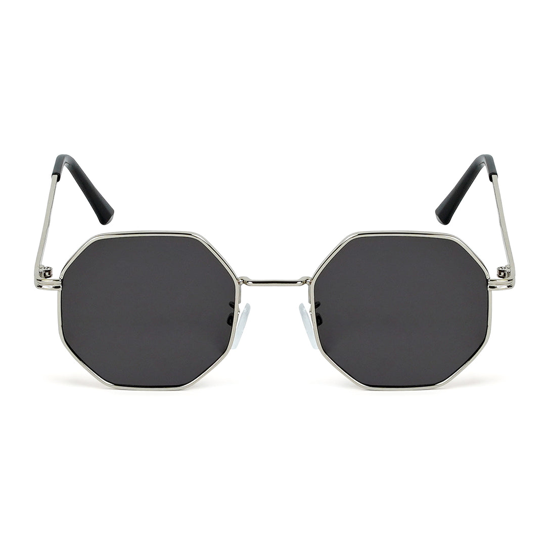 Suga Octagon Round Silver Black Sunglasses