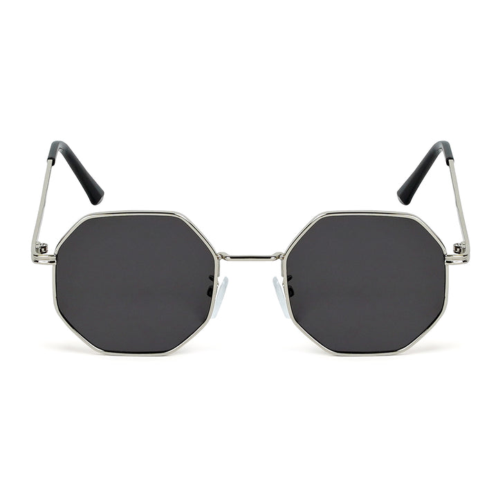Suga Octagon Round Silver Black Sunglasses