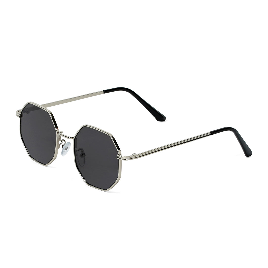 Suga Octagon Round Silver Black Sunglasses