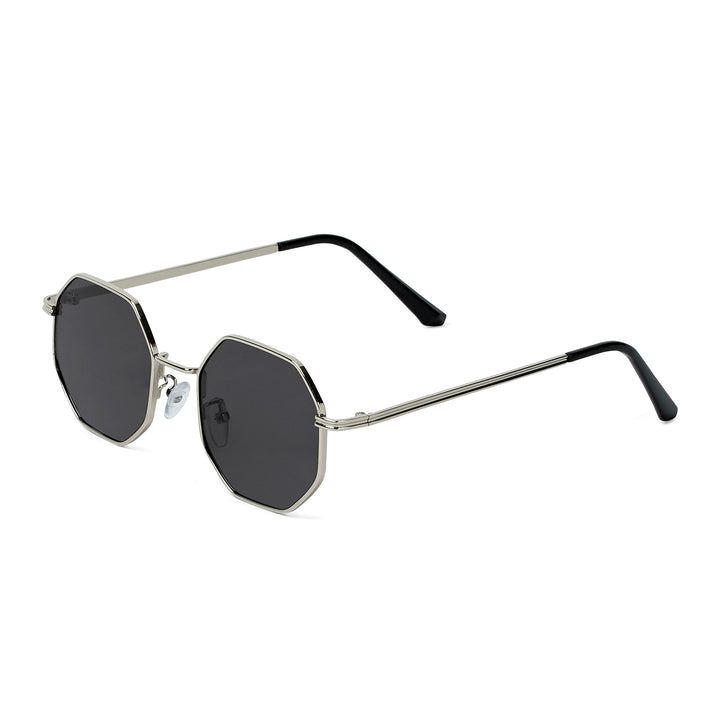 Suga Octagon Round Silver Black Sunglasses