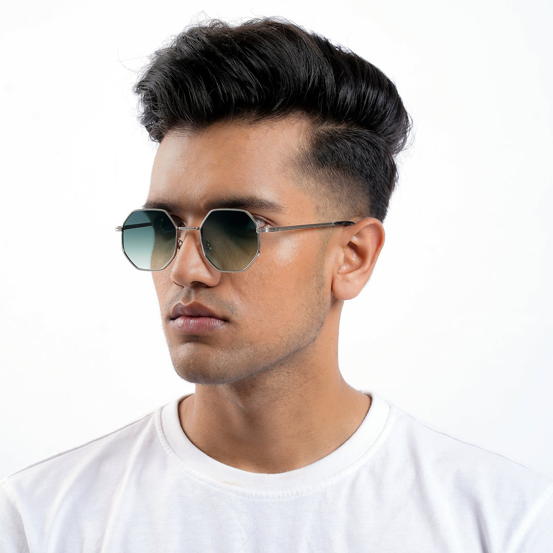 Suga Octagon Round Silver And Green Sunglasses