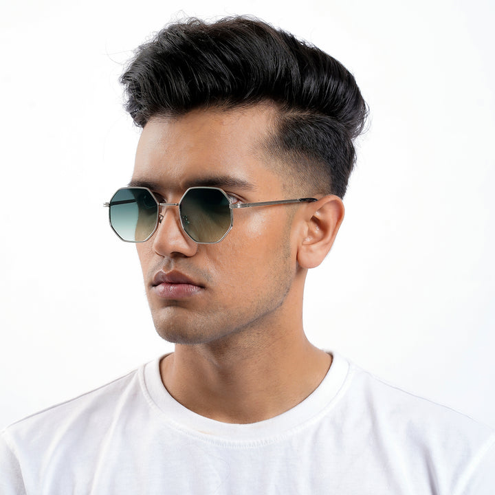 Suga Octagon Round Silver And Green Sunglasses