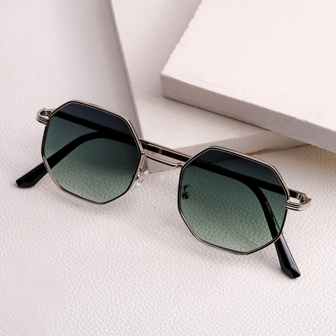 Suga Octagon Round Silver And Green Sunglasses