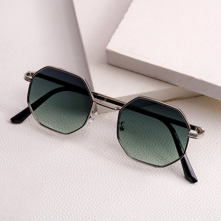 Suga Octagon Round Silver And Green Sunglasses