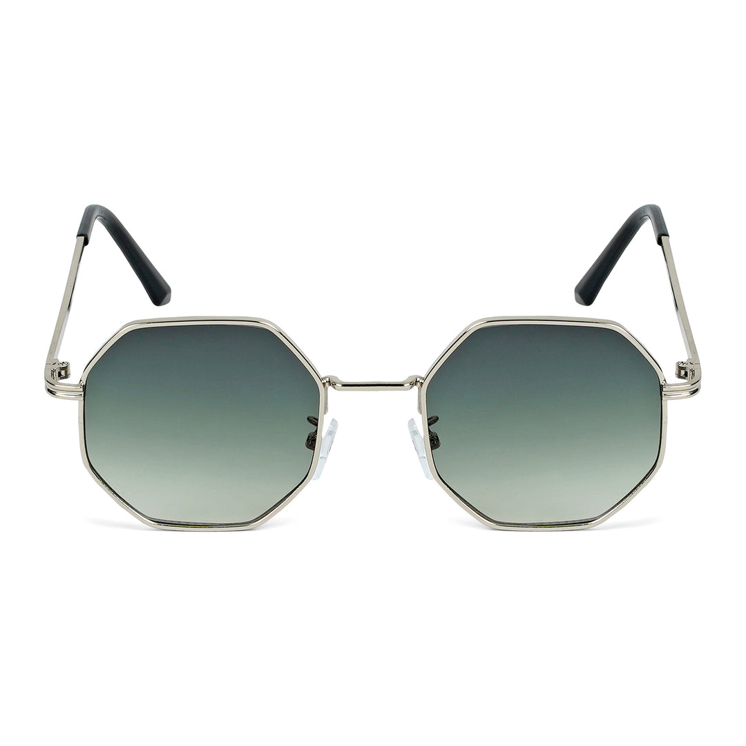 Suga Octagon Round Silver And Green Sunglasses