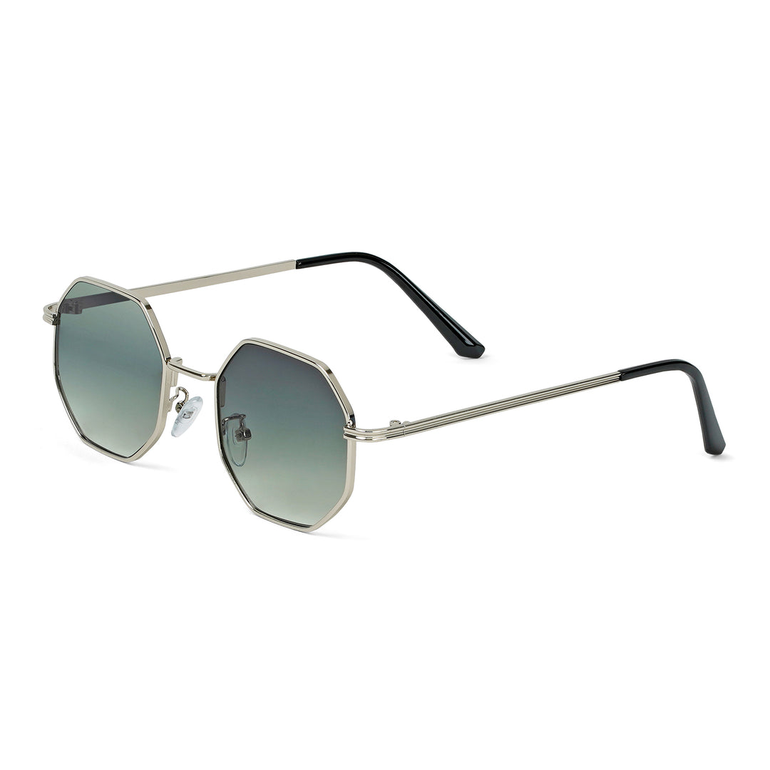 Suga Octagon Round Silver And Green Sunglasses