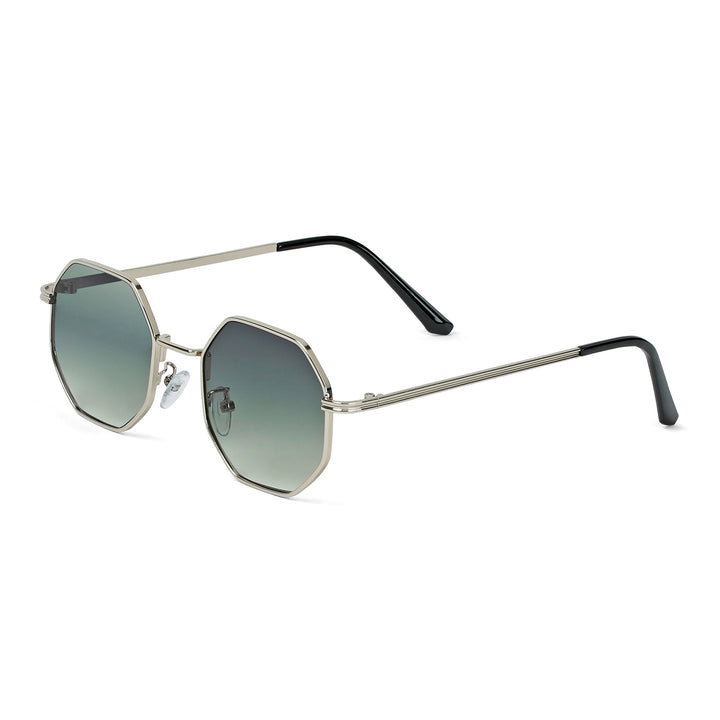 Suga Octagon Round Silver And Green Sunglasses