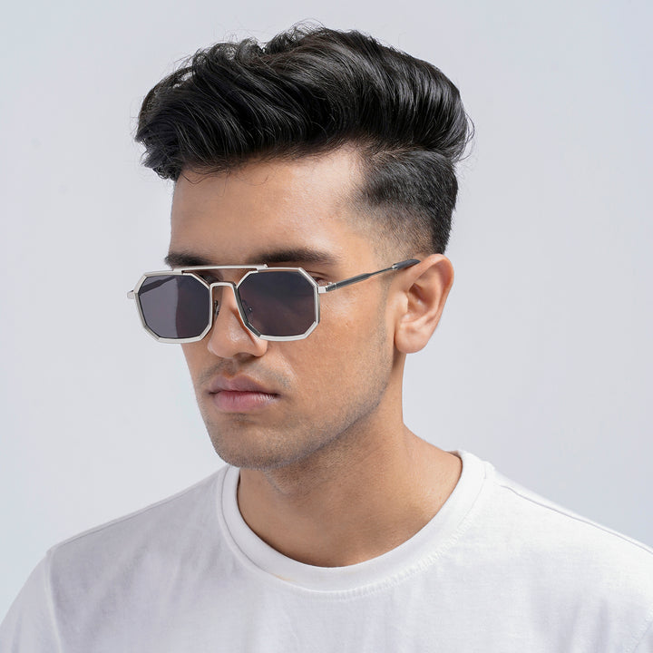 Urbano Silver Black Rectangular Aviators