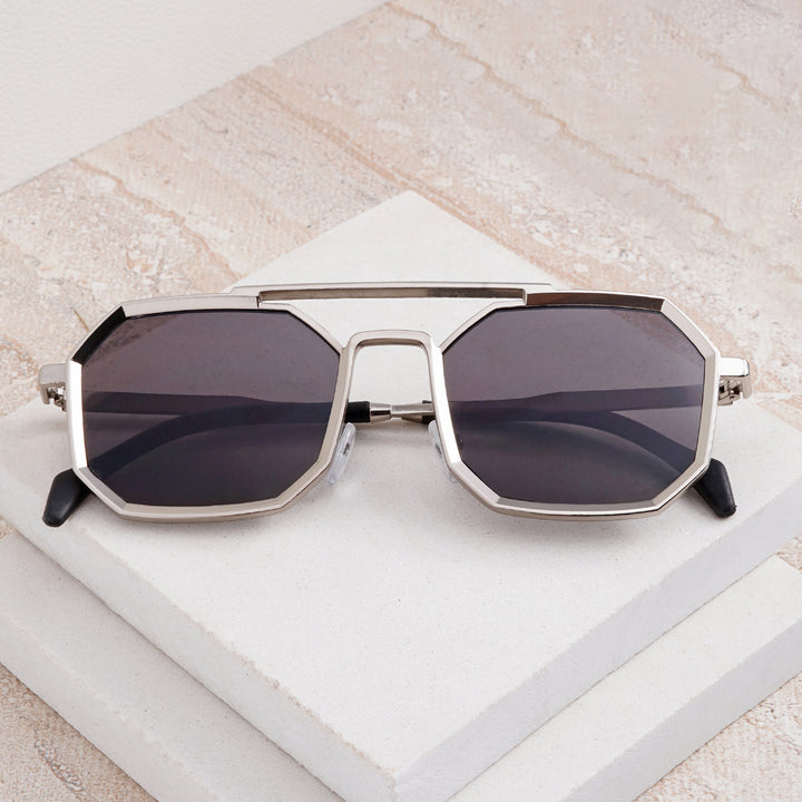 Urbano Silver Black Rectangular Aviators