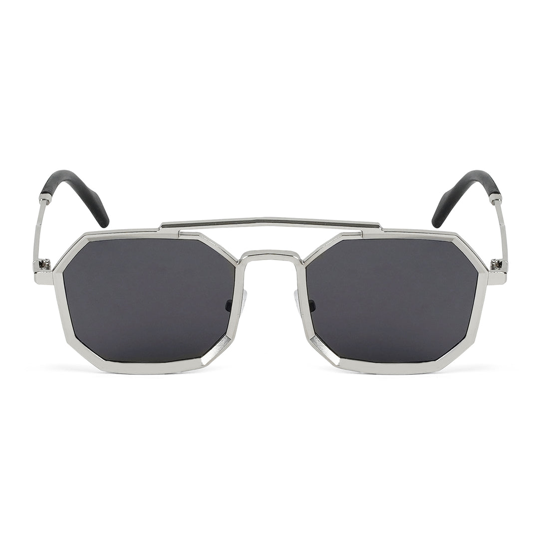 Urbano Silver Black Rectangular Aviators