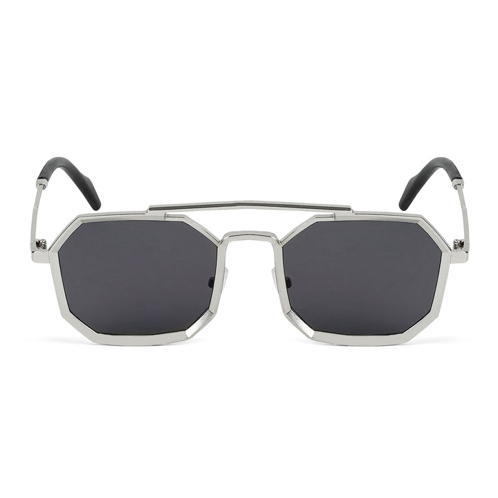 Urbano Silver Black Rectangular Aviators