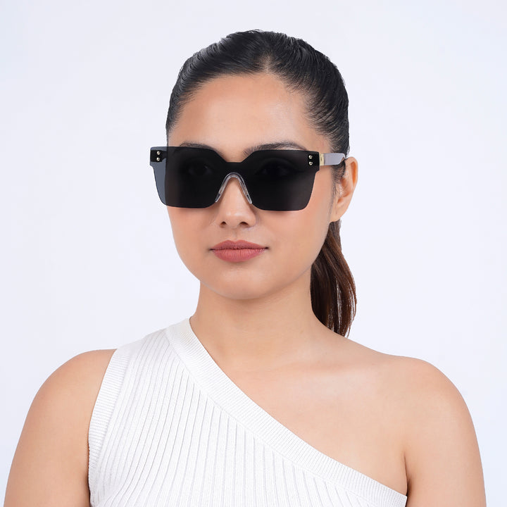 Tenzin Rimless Black Tinted Oversized Sunglasses