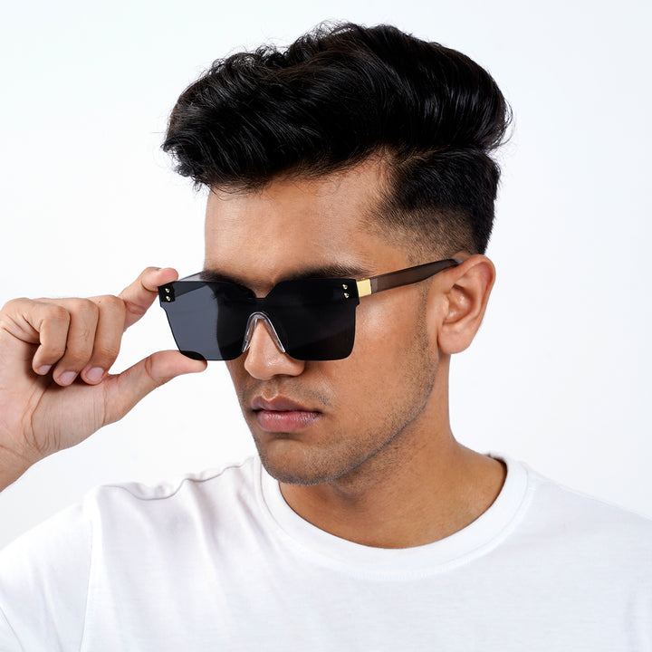 Tenzin Rimless Black Tinted Oversized Sunglasses