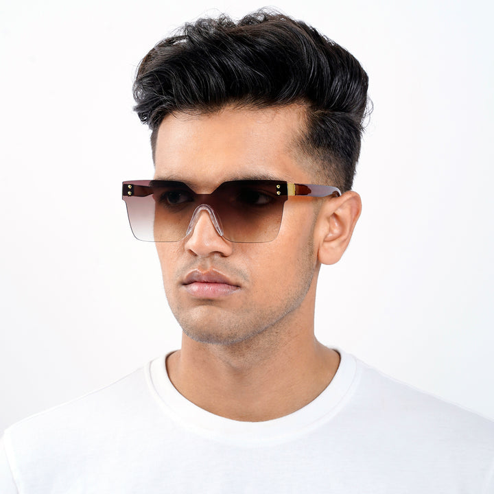 Tenzin Rimless Brown Tinted Oversized Sunglasses