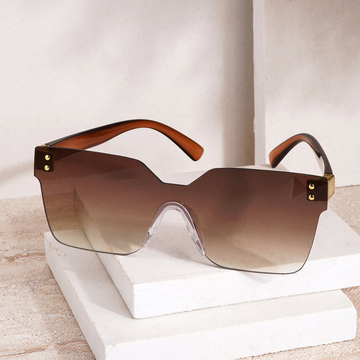 Tenzin Rimless Brown Tinted Oversized Sunglasses