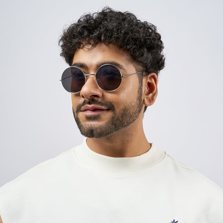 Dusk Round Black Silver Rimmed Frame Sunglasses