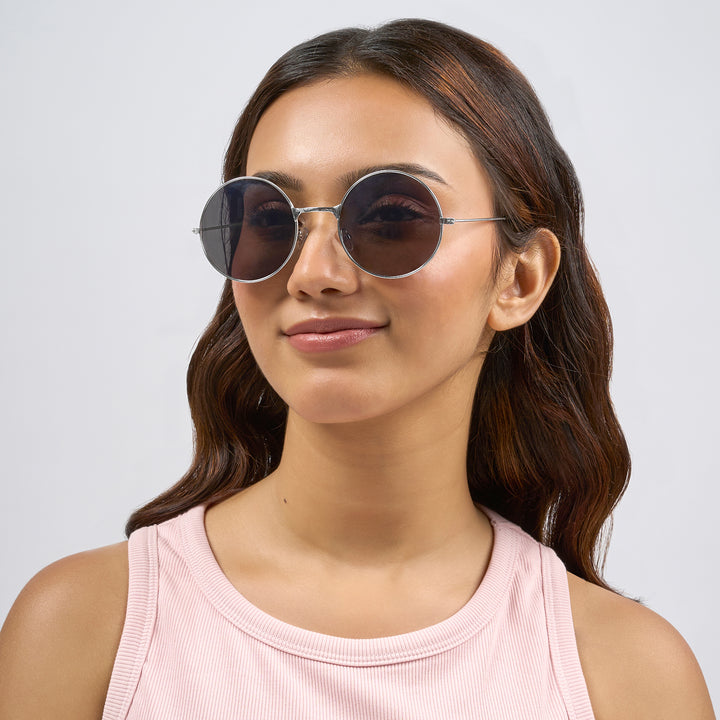 Dusk Round Black Silver Rimmed Frame Sunglasses