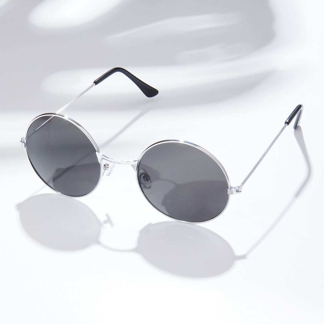 Dusk Round Black Silver Rimmed Frame Sunglasses