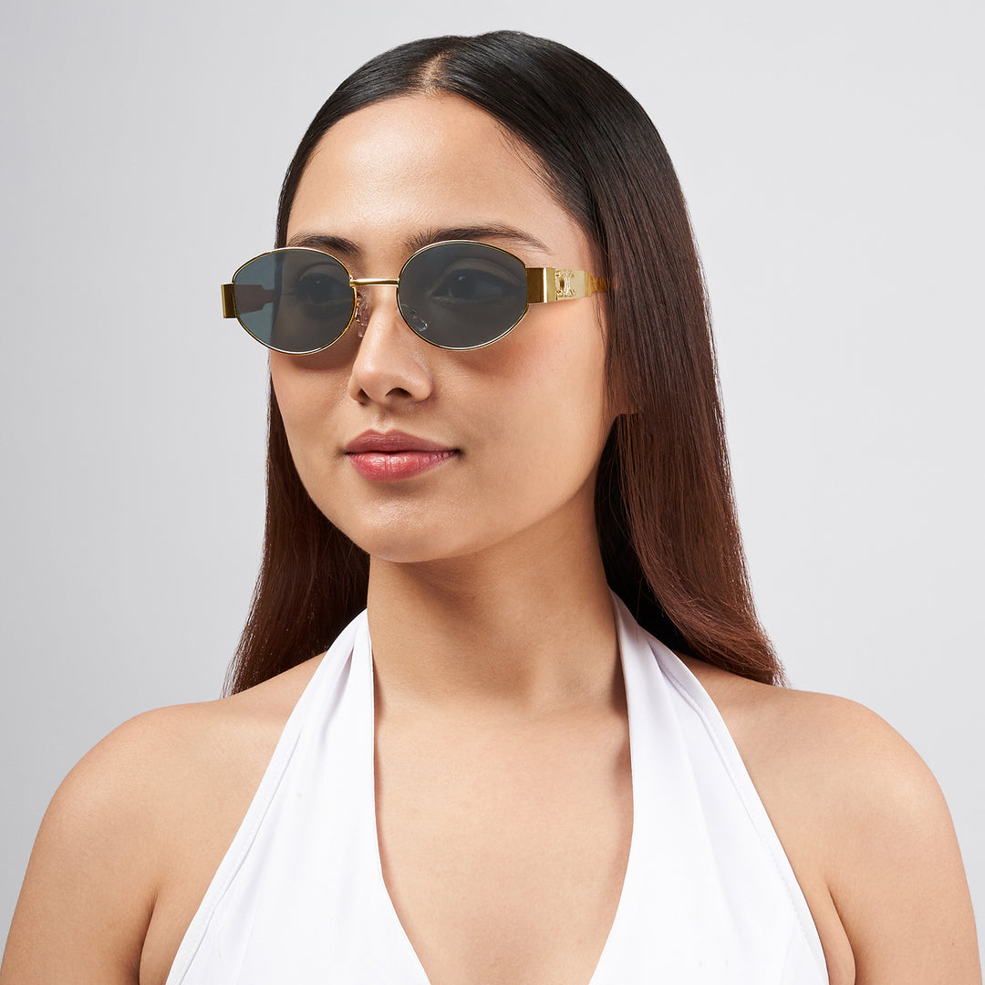 Amber Retro Oval Black Lens and Gold Frame Sunglasses