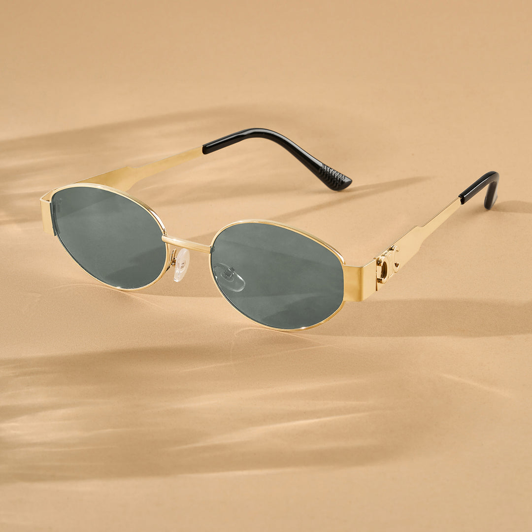 Amber Retro Oval Black Lens and Gold Frame Sunglasses